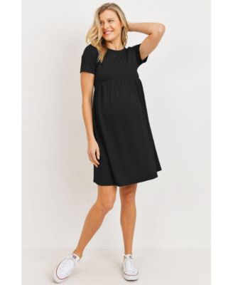 Maternity Crew Neck Empire Waist Mini T-Shirt Dress with Pockets