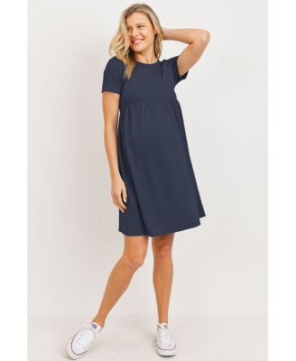 Maternity Crew Neck Empire Waist Mini T-Shirt Dress with Pockets