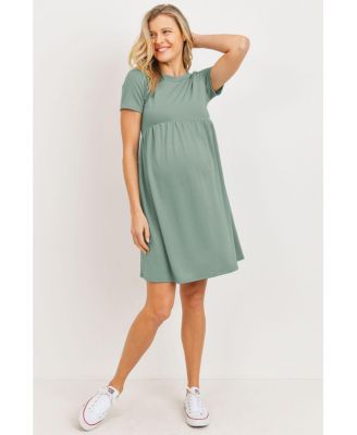 Maternity Crew Neck Empire Waist Mini T-Shirt Dress with Pockets