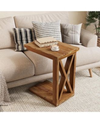 Solid Wood End Table Set of 2, 2-Tier C Shaped Side Table, Solid Wood Sofa Side Table, Simple Nightstand