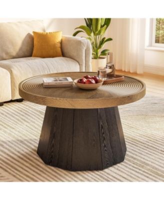 Round Coffee Table for Living Room, 31.5-Inch Farmhouse Center Table, Modern Circle Wooden Tea Tables