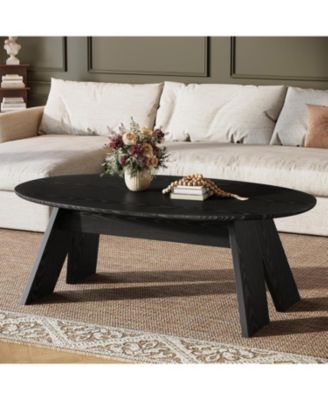 47-Inch Oval Coffee Table, Modern Round Center Cocktail Table with Angled Legs