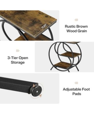 3-Tier Industrial End Table Set of 2, Rustic Brown and Black Side Table for Living Room, Small Rectangle Nightstand