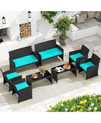 4 Piece Patio Furniture Set with Glass Table and Cushions