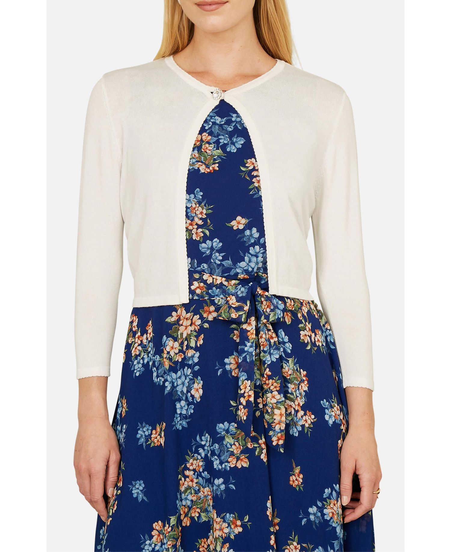Women's Diamante Button Cropped Cardigan
