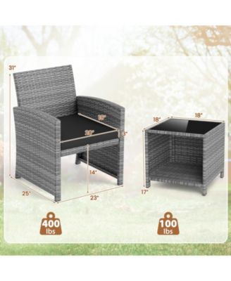 3 Piece Patio Furniture Set with Cushions and Glass Coffee Table