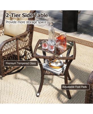 3 Piece Patio Wicker Swivel Glider Set with Side Table