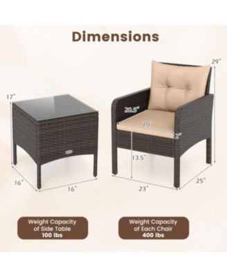 3 Piece Patio Wicker Furniture Set with Cushions for Balcony