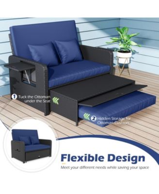 PE Wicker Outdoor Daybed with Adjustable Backrest and Ottoman