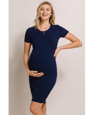 Maternity Ribbed Bodycon Short Sleeve Dress