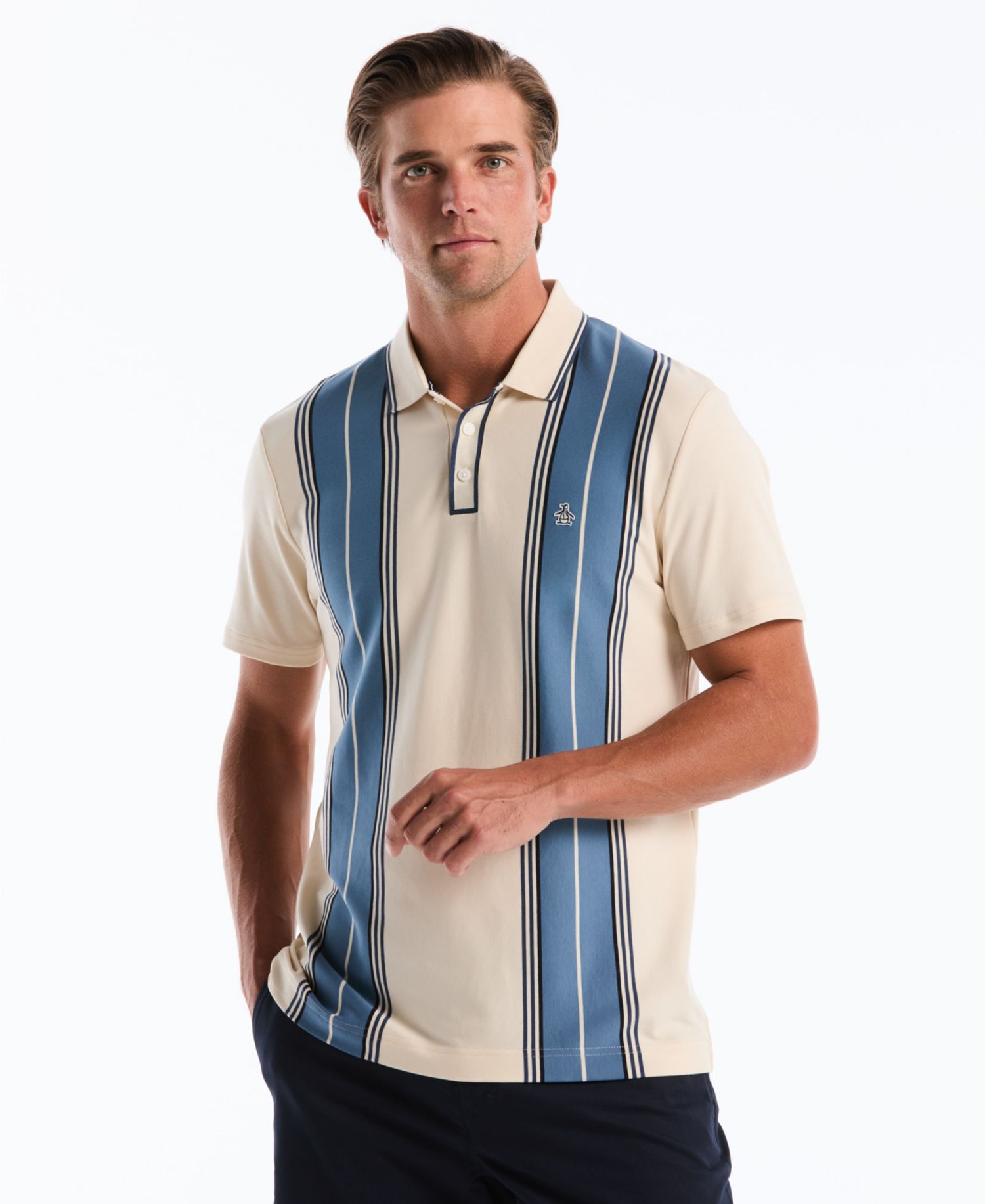 Men's Cotton Jacquard Vertical Stripe Short-Sleeve Polo Shirt