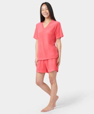 Women's French Terry Lounge Short-Sleeve T-Shirt & Boxer Shorts, 2Pc Set