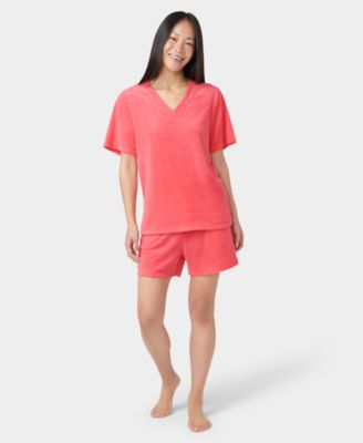 Women's French Terry Lounge Short-Sleeve T-Shirt & Boxer Shorts, 2Pc Set