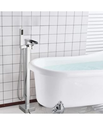Bathroom Freestanding Waterfall Tub filler Matte Floor Mount Faucet with Hand Shower