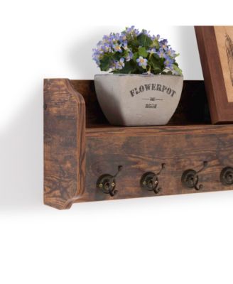 Entryway Floating Utility Wall Shelf with Hooks