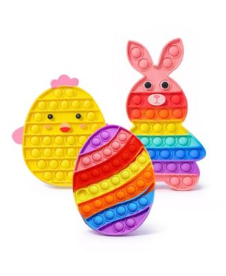 Easter Pop Toys 3-Pack, Rainbow Bunny Chicken & Egg Pop-It Fidget Toys for Stress Relief, Easter Sensory Push Pop Basket Stuffers