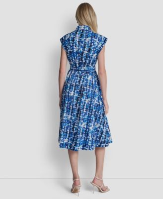 Women's Extended Button-Front Collared Cotton Midi Dress