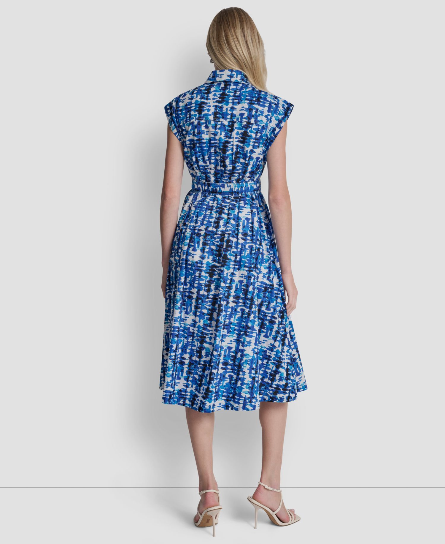 Women's Extended Button-Front Collared Cotton Midi Dress