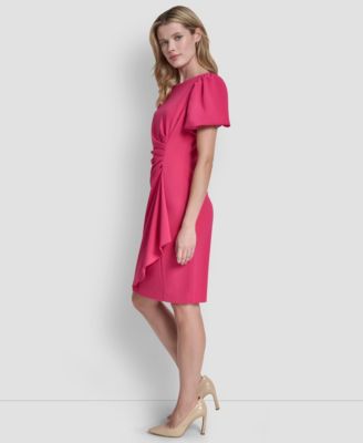 Women's Bubble-Sleeve Scuba Crepe Ruched Sheath Dress