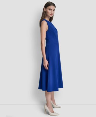 Women's Sleeveless Jewel Neck Fit and Flare Scuba Crepe Midi Dress
