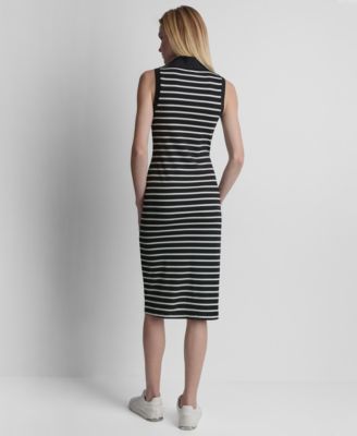 Women's Striped Sleeveless Collared Polo Midi Dress