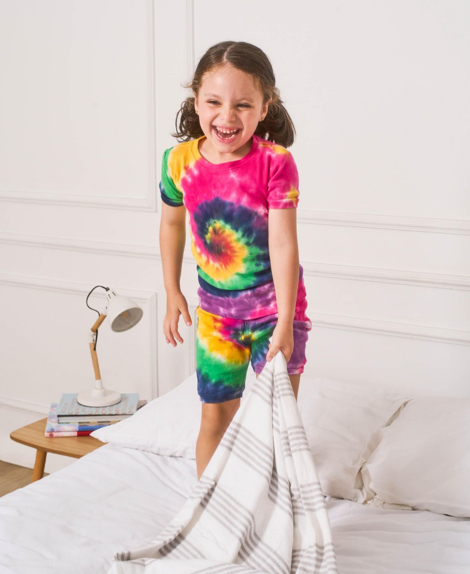 Toddler Matching Family Two Piece Cotton Short Sleeve Shirt and Shorts Tie Dye Pajamas.
