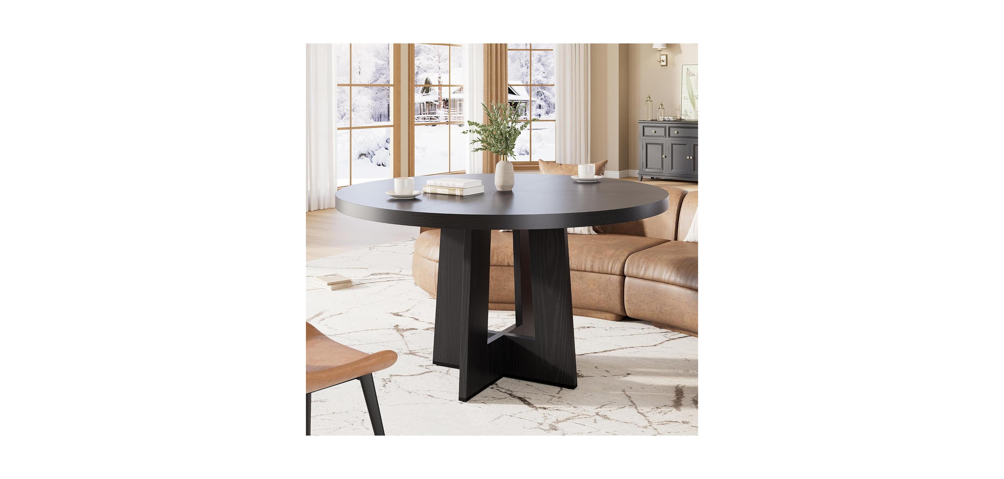 gaomon 47'' Round Dining Table for 4 to 6 People, Space Saving Pedestal Base Table for Kitchen