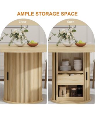 47'' Round Dining Table for 4–6 with 2-Layer Storage Shelf & Drawer, Farmhouse Kitchen & Dining Room Table