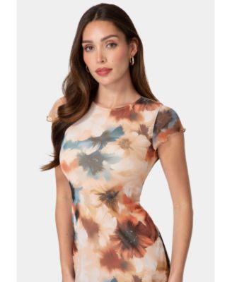 Women's Printed Powermesh Maxi T-Shirt Dress