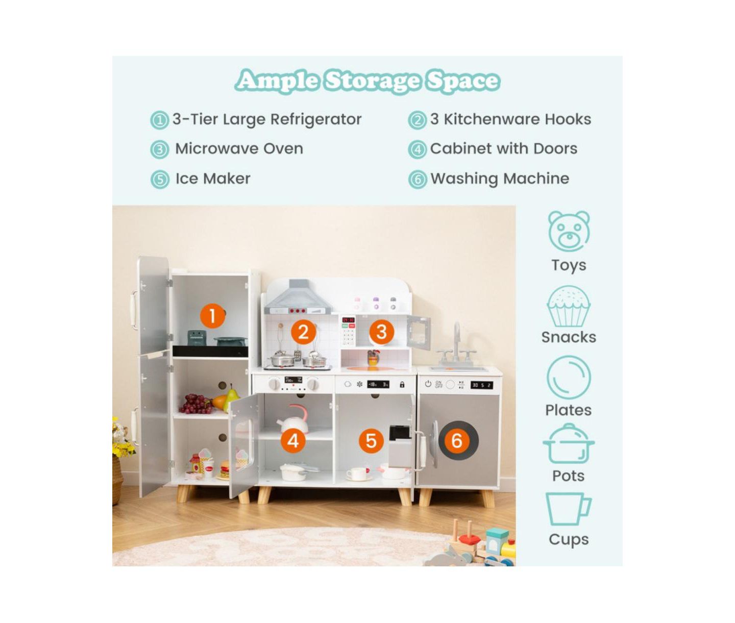 Детский игровой набор HONGGE 3-in-1 Wooden Interactive Kitchen Playset, Ages 3+ — фото 11