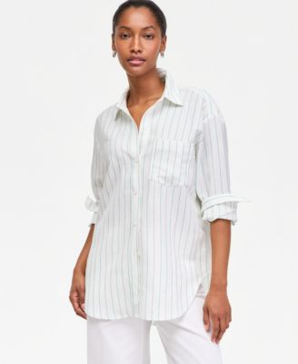Women's Linen-Blend Relaxed Oversized Button-Down Shirt