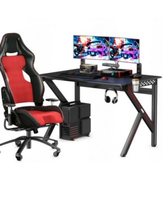 K-Shaped Gaming Desk with Cup Holder and Headphone Hook