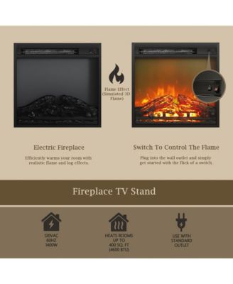 Fireplace TV Stand for up to 75" TV with Storage Shelves, Americano