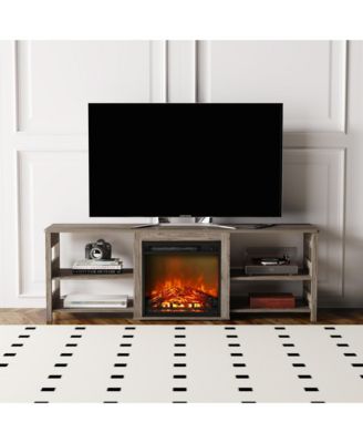 Fireplace TV Stand for up to 75" TV with Storage Shelves, Rustic Oak