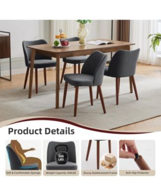 Dining Chair Set of 4, Linen Upholstered Dining Chair with Solid Wood Legs, Wing Backrest, Wooden Kitchen Chair