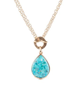 Genuine Blue Turquoise Roped Golden Bronze Pendant Necklace