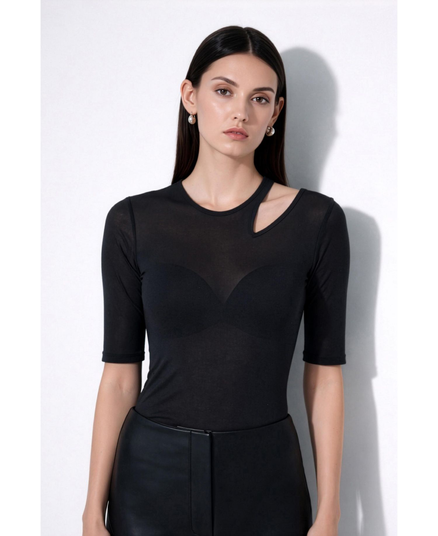 Women's Taia Fitted Sheer Jersey Elbow-Sleeve Shoulder-Cutout Top
