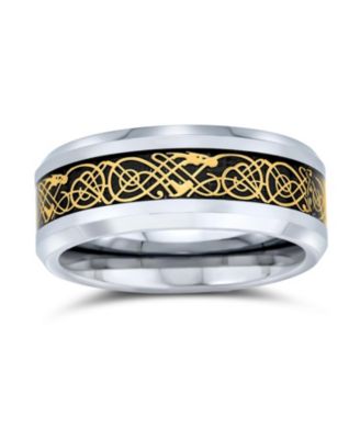 Two-Tone Celtic Dragon Knot Carbon Fiber Inlay Band Ring 8MM Titanium