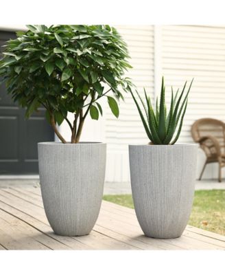 2-Piece Tall Tapered Round Plastic Planters Set, Mediterranean Gray