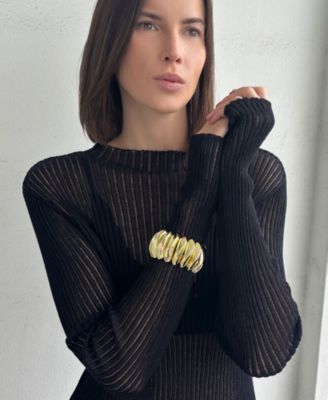 Gold Puffy Link Stretch Cuff Bracelet