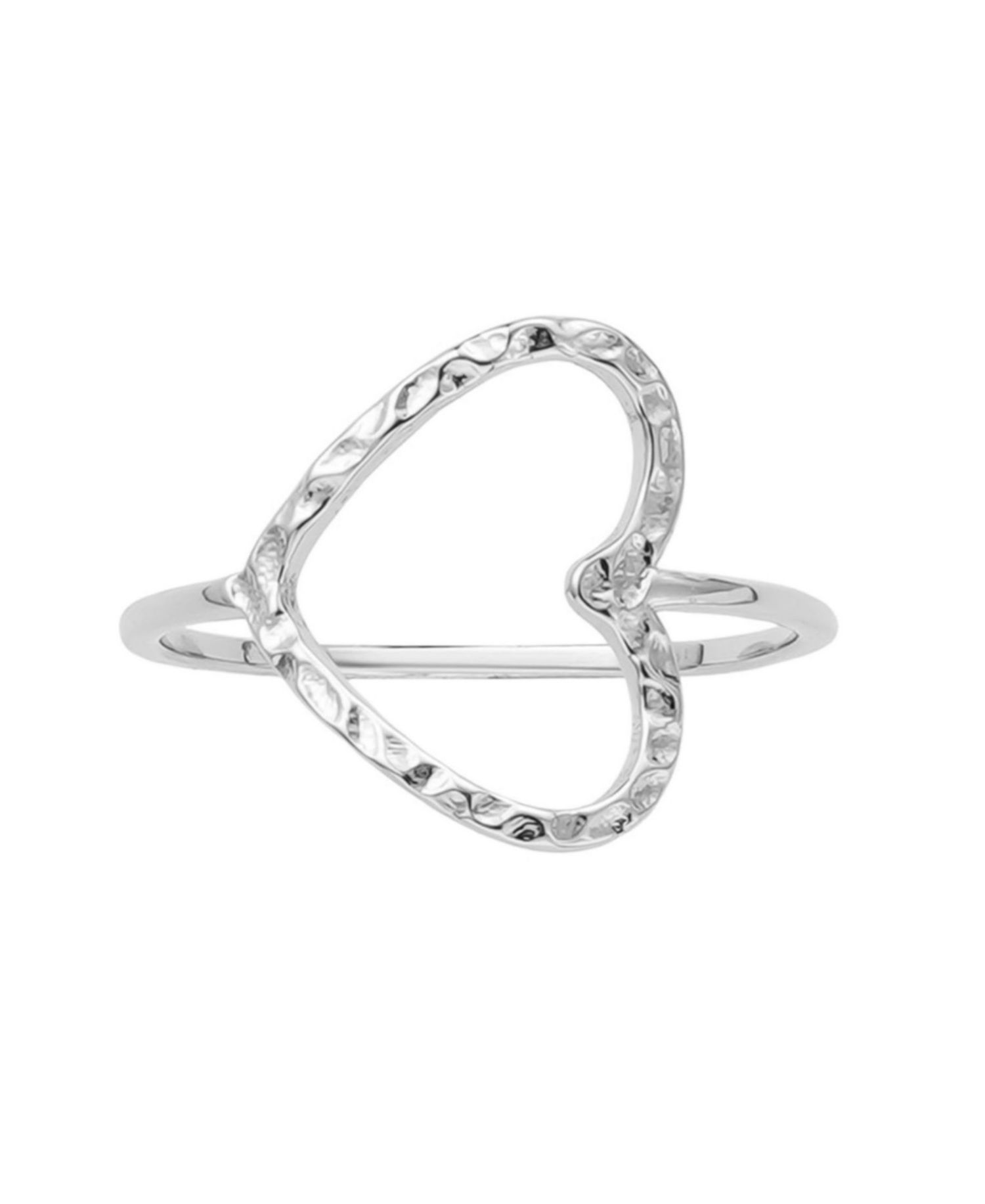 Silver Hammered Open Heart Ring