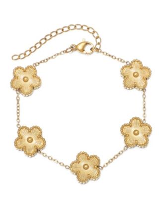 Tarnish Resistant Yellow Gold 5-Leaf Clover Station Bracelet