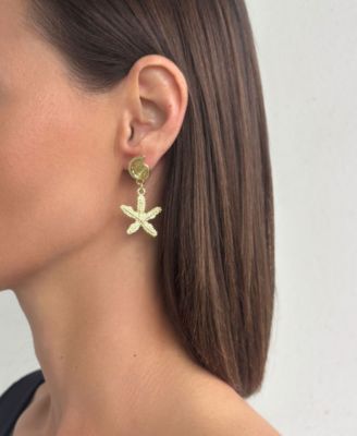 Gold Starfish and Shell Drop Earrings