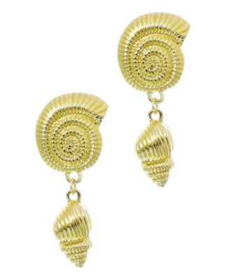 Gold Swirl and Shell Drop Earrings