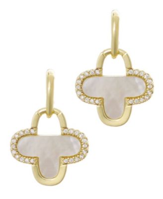 Mother of Pearl Cubic Zirconia Gold Clover Drop Earrings