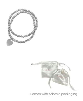Silver 2-Piece Bead Heart Bracelet Set