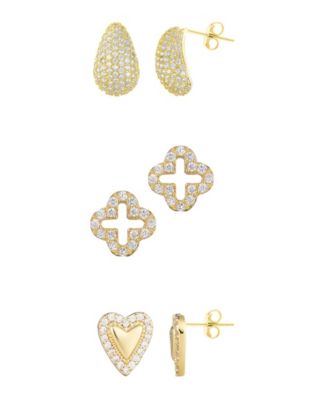 Gold 3-Piece Stud Earrings Set