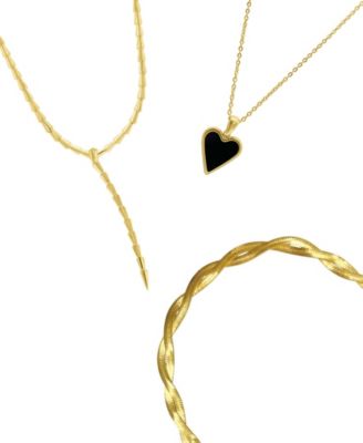 Gold 3-Piece Lariat, Herringbone Chain and Heart Pendant Necklace Set