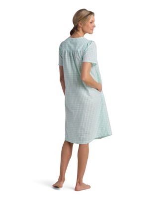 Women's Window Pane Printed Square Neck Short Grip Robe