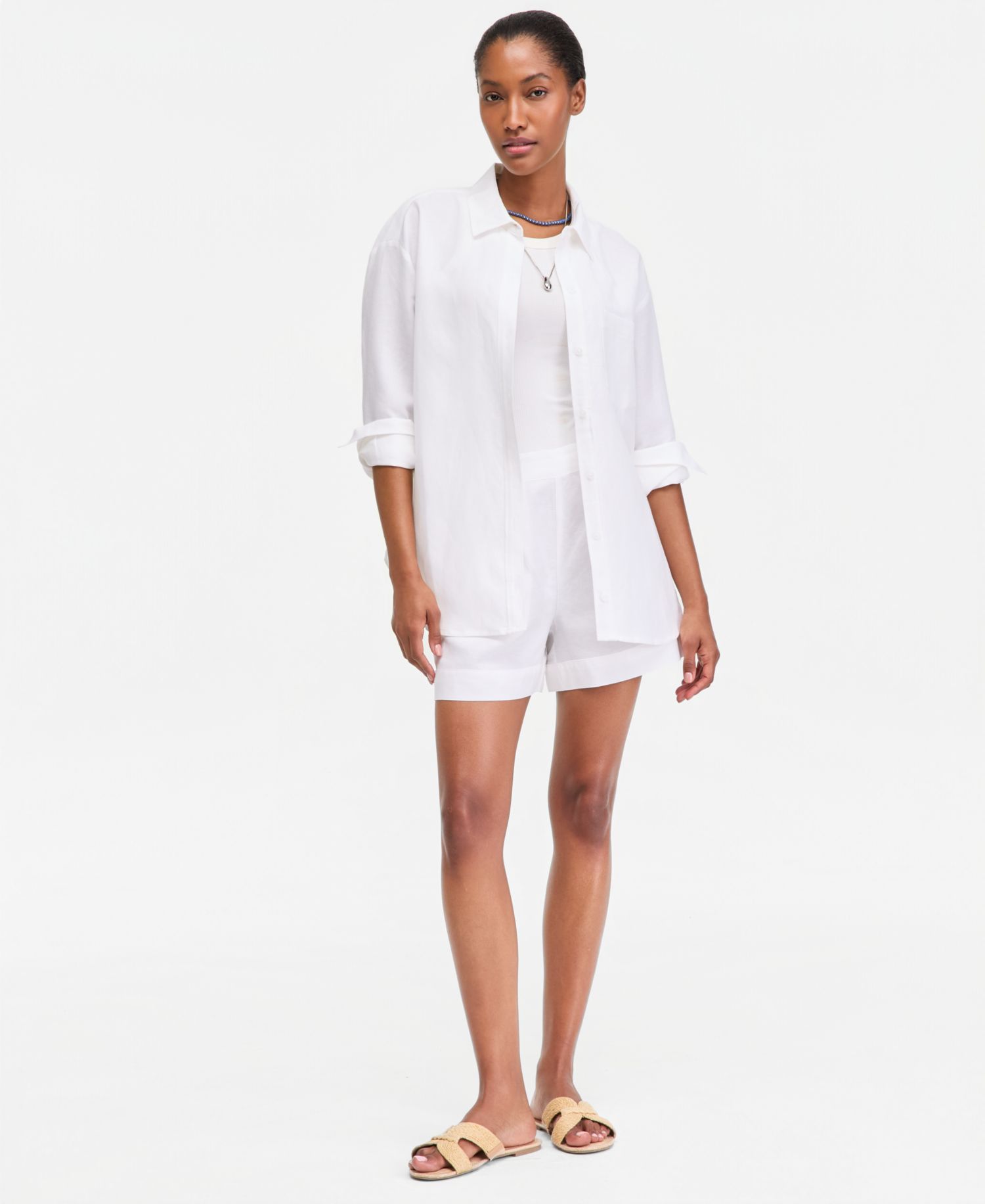 Women's Linen-Blend Relaxed Oversized Button-Down Shirt